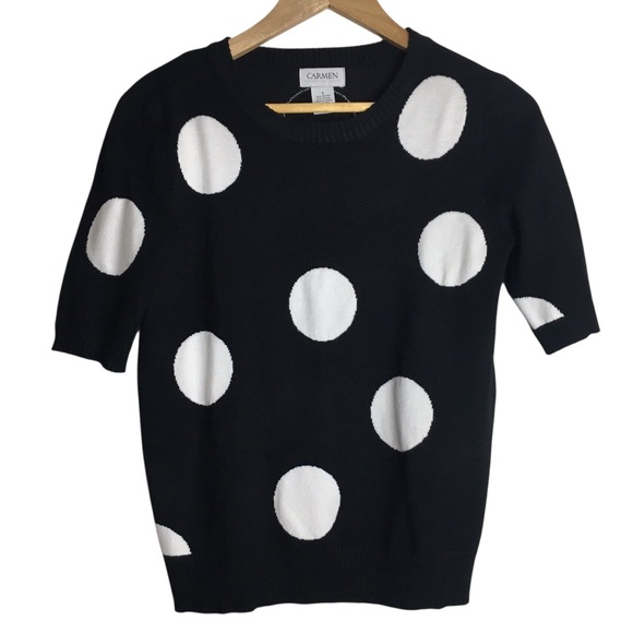 Carmen Polka Dot Knit Sweater Top Short Sleeve Small - Picture 1 of 8